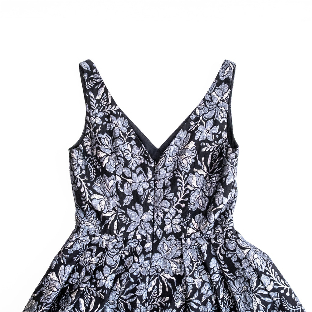 Theia Floral Slate Ballgown Dress Maxi Silver Floral $1,000 Size 8 - Picture 10 of 16